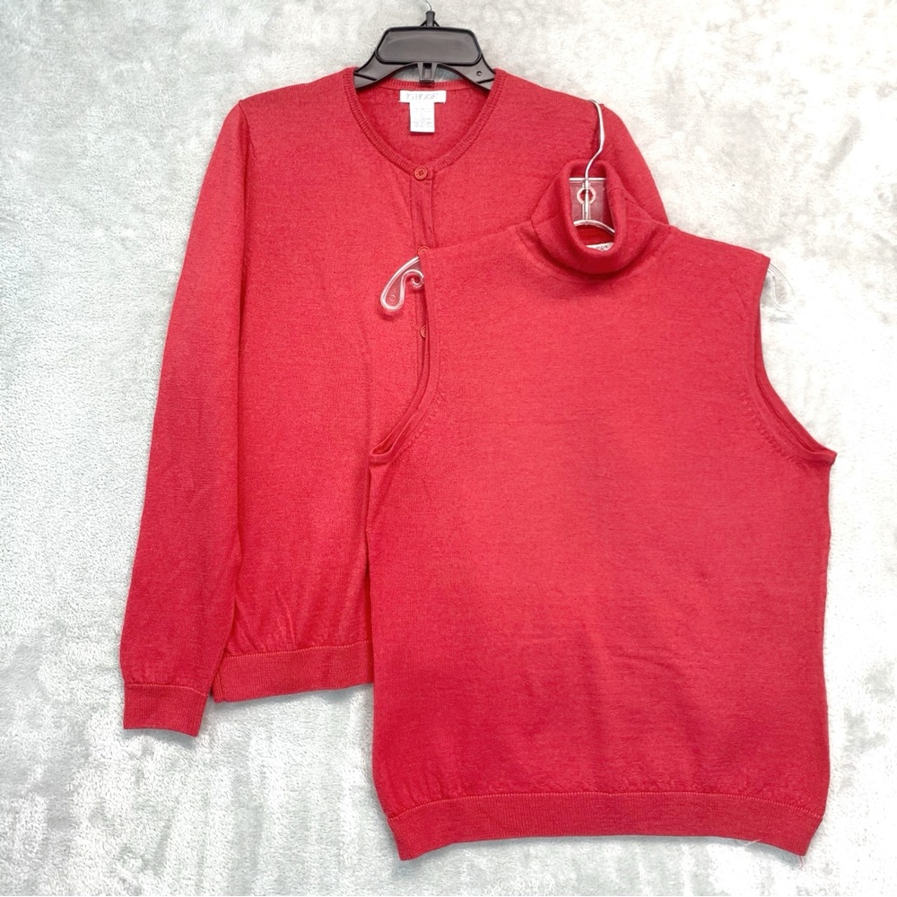 Vintage JG HOOK Merino Wool Tomato Red Top and Cardigan Size L